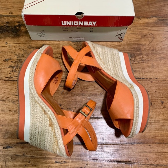 Unionbay Orange Wedge Sandals - Picture 3 of 4